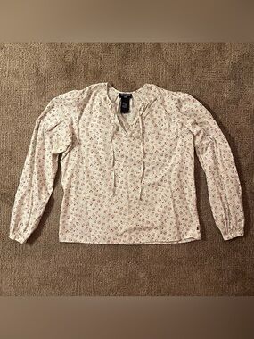 Ralph Lauren Cream Long-Sleeve Floral Lace-Up Blouse